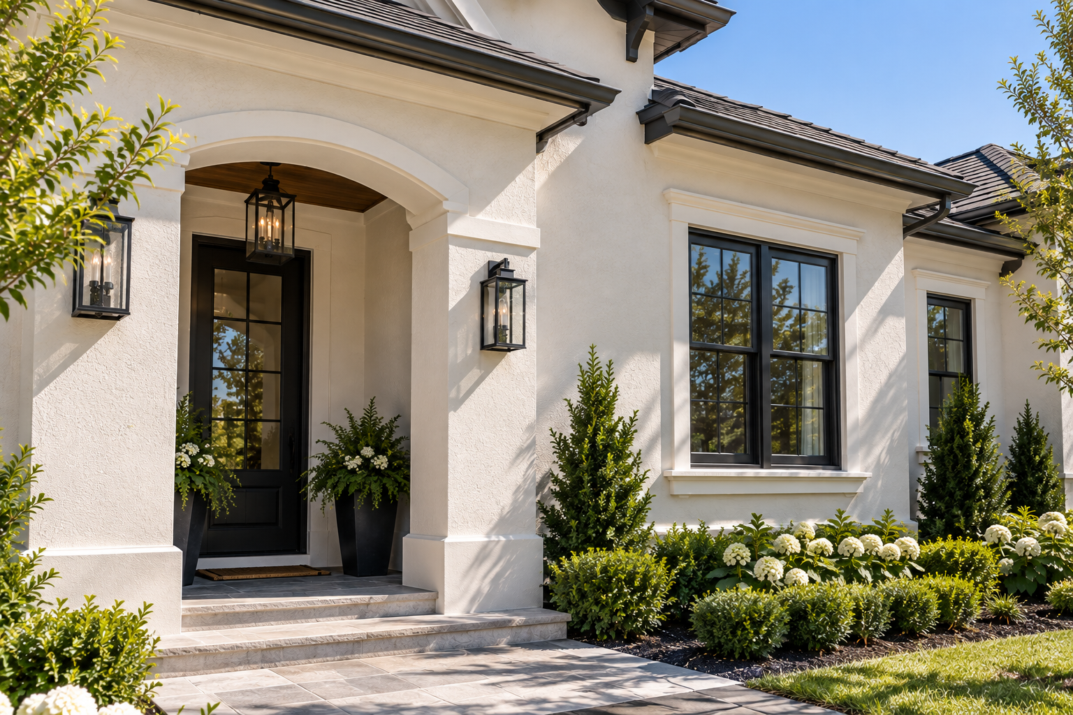 Freshly painted stucco home entrance