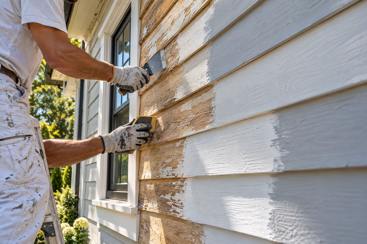 Exterior siding repair in progress before painting