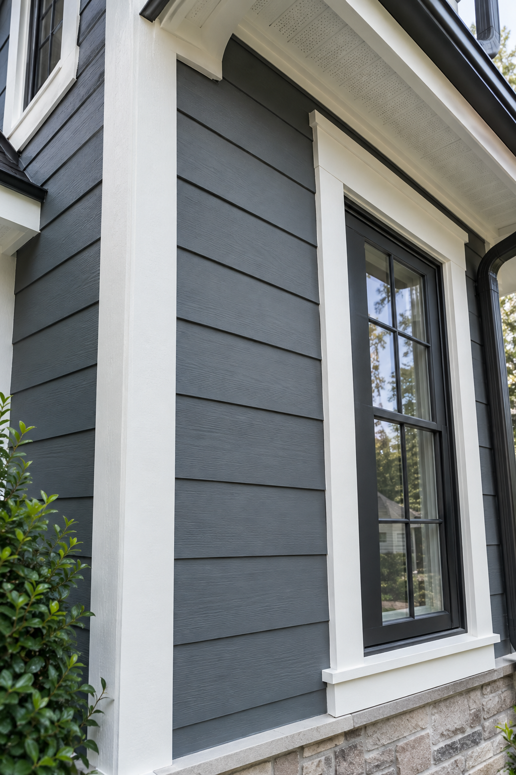 Freshly painted gray siding on a home exterior