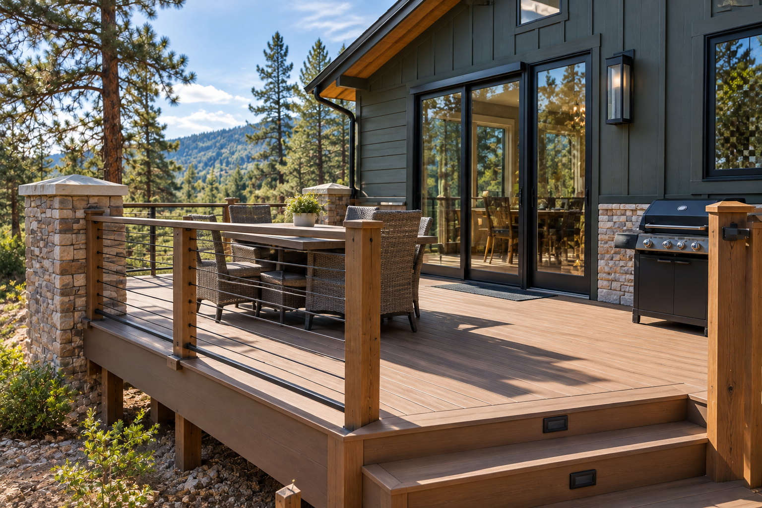 Deck on a modern mountain home