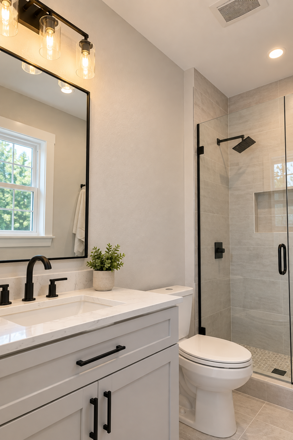 Finished drywall and smooth walls in a modern bathroom