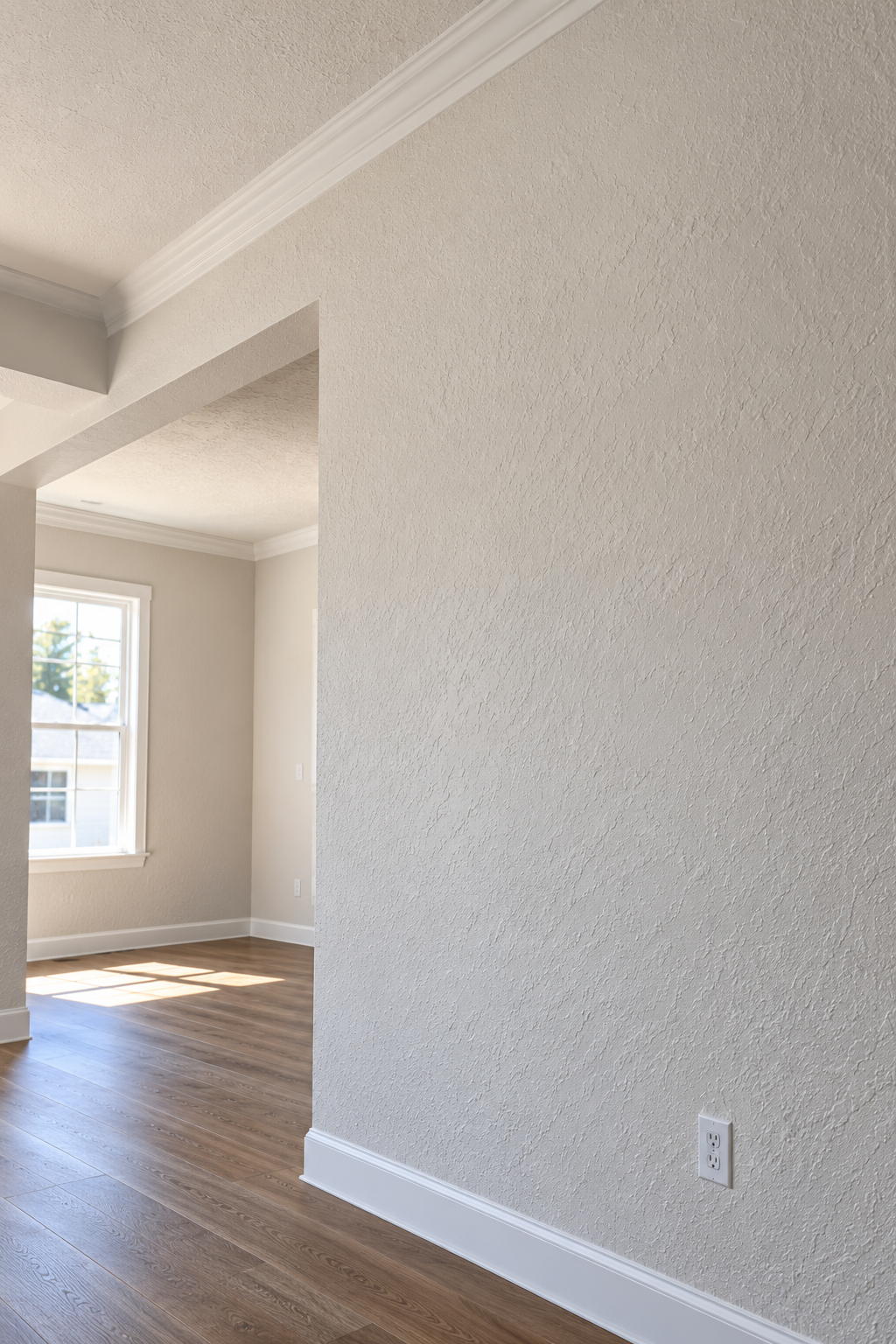 Textured drywall archway in an off-white interior