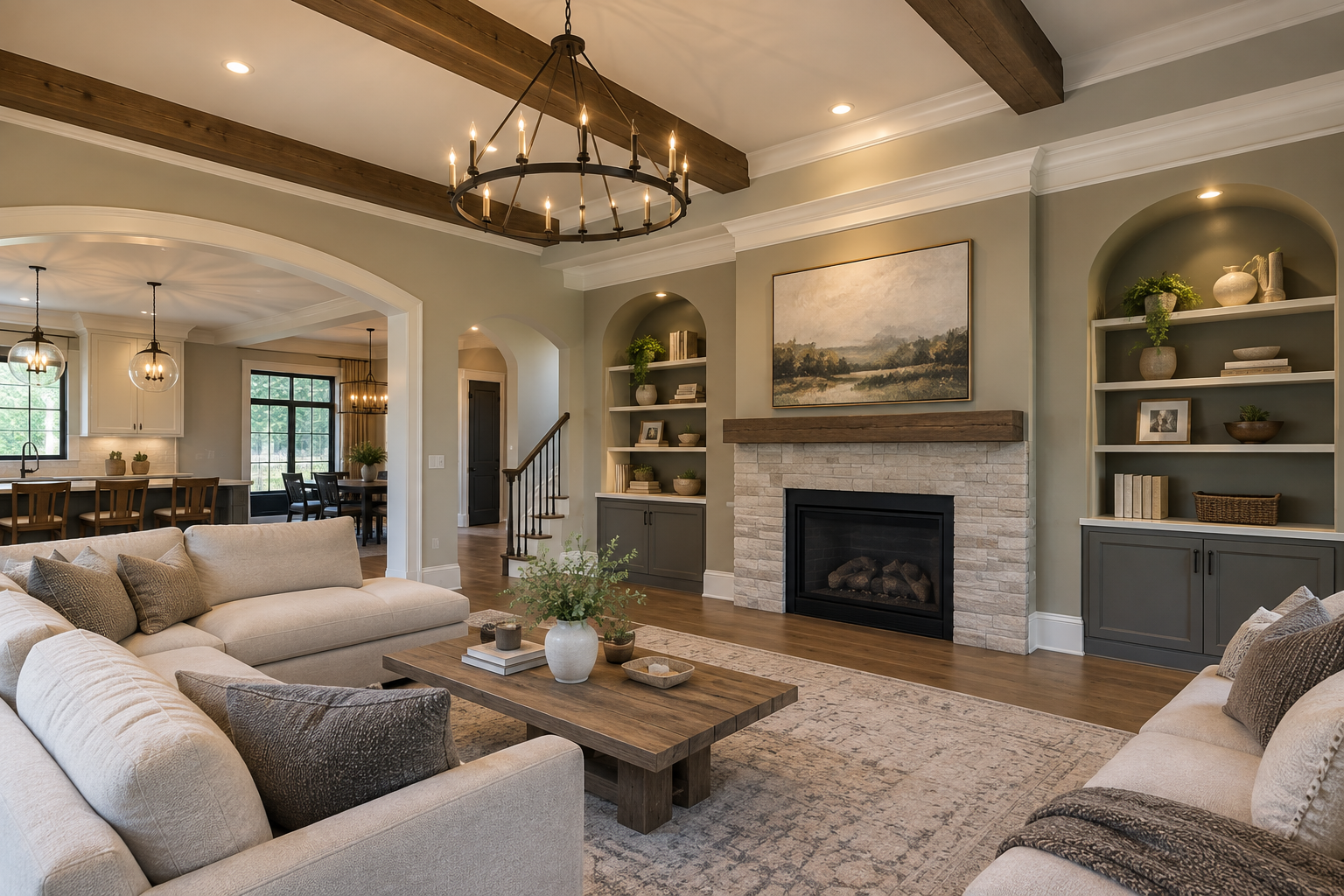 Painted living room with a fireplace